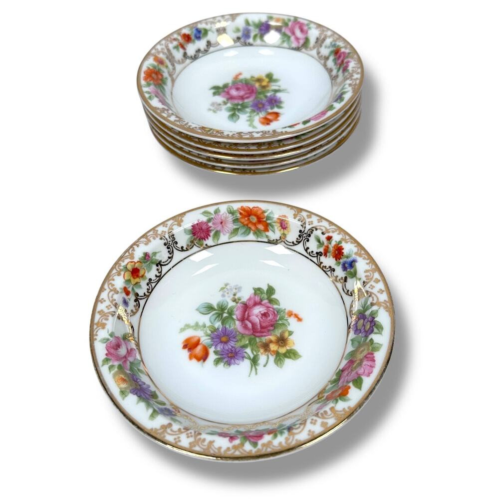 Vintage Rosenthal The Dresden Floral Berry Fruit Bowls White Gold 5.25" Lot of 6